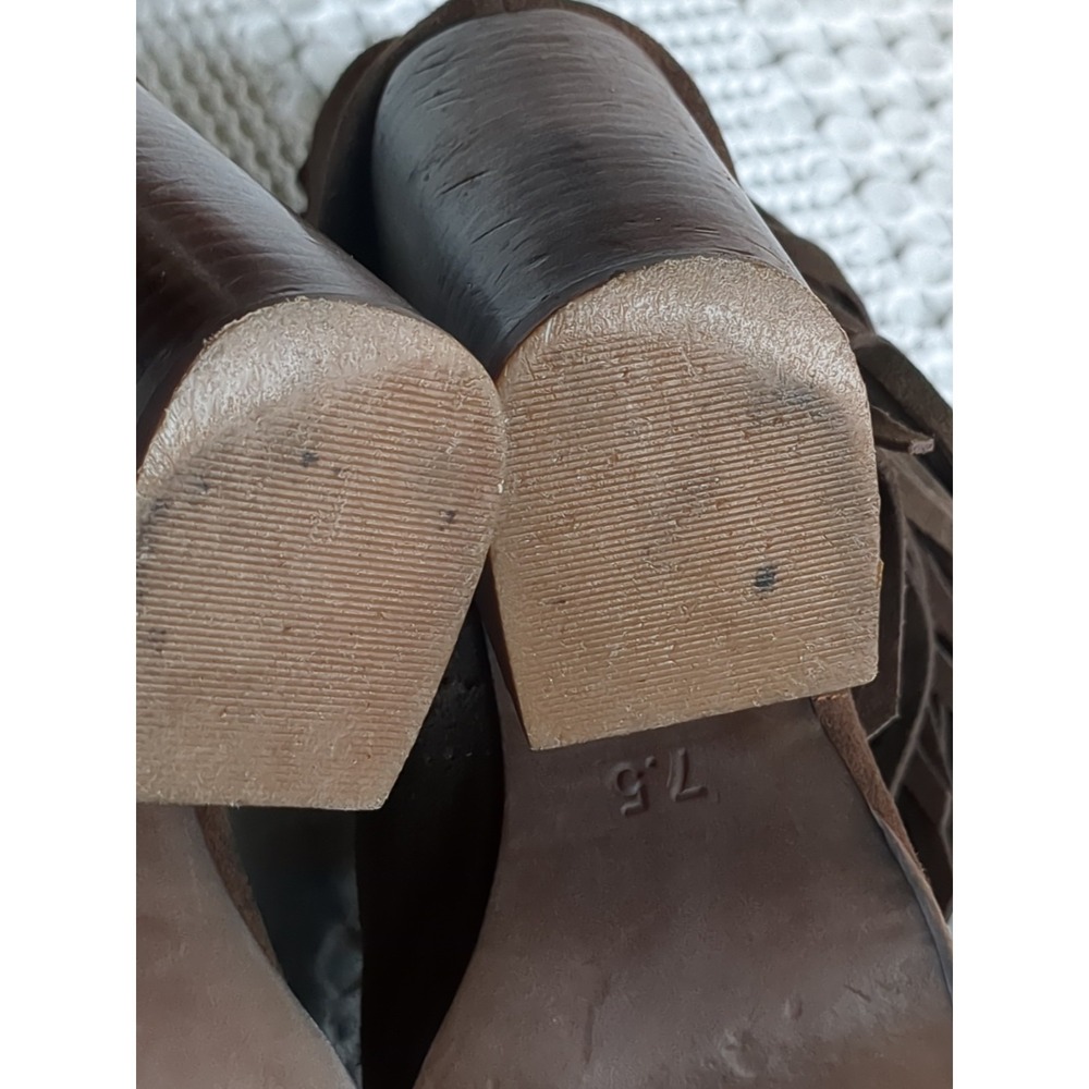 Jeffrey Campbell Fringe Western Heeled Ankle Boots Zip Chocolate Brown Size 7.5 - Picture 8 of 12